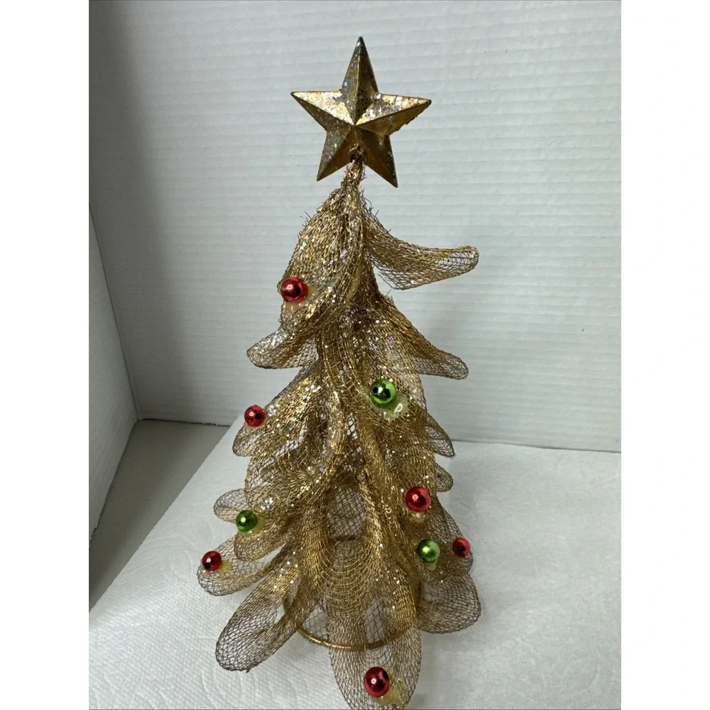 Golden Netted Mesh Christmas Tree w/Multicolor Balls‎ & Gold Star 10